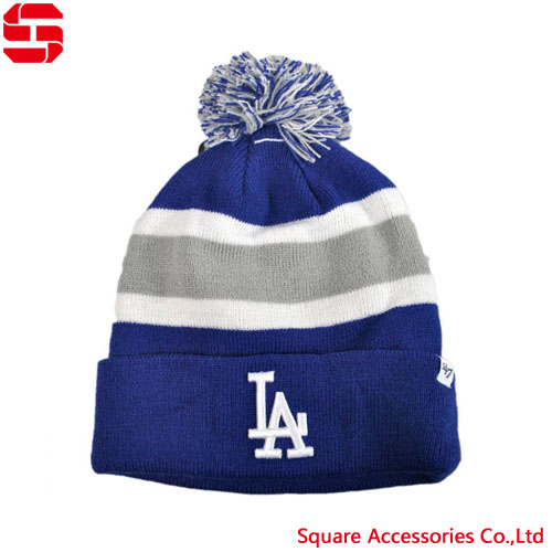 custom logo knit hat with pom